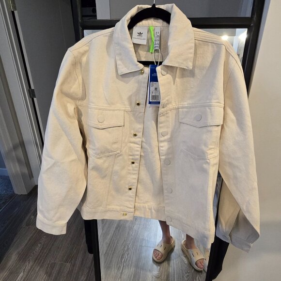 Adidas X KSENIASCHNAIDER 3-Stripe Denim Jacket Women's Size XS NATURAL TAN NEW - Picture 9 of 14